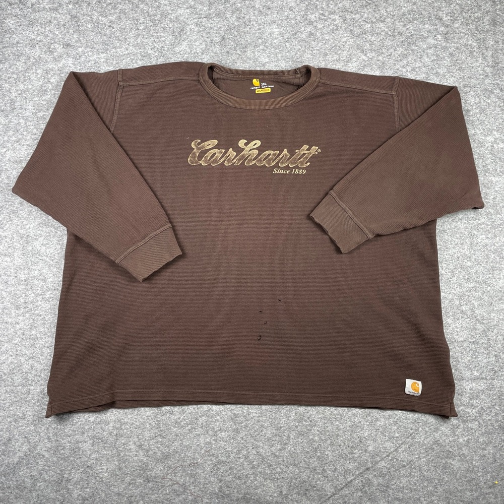 Carhartt Thermal Shirt Mens 3XL Brown Relaxed Fit Waffle Knit Cotton 100569 201